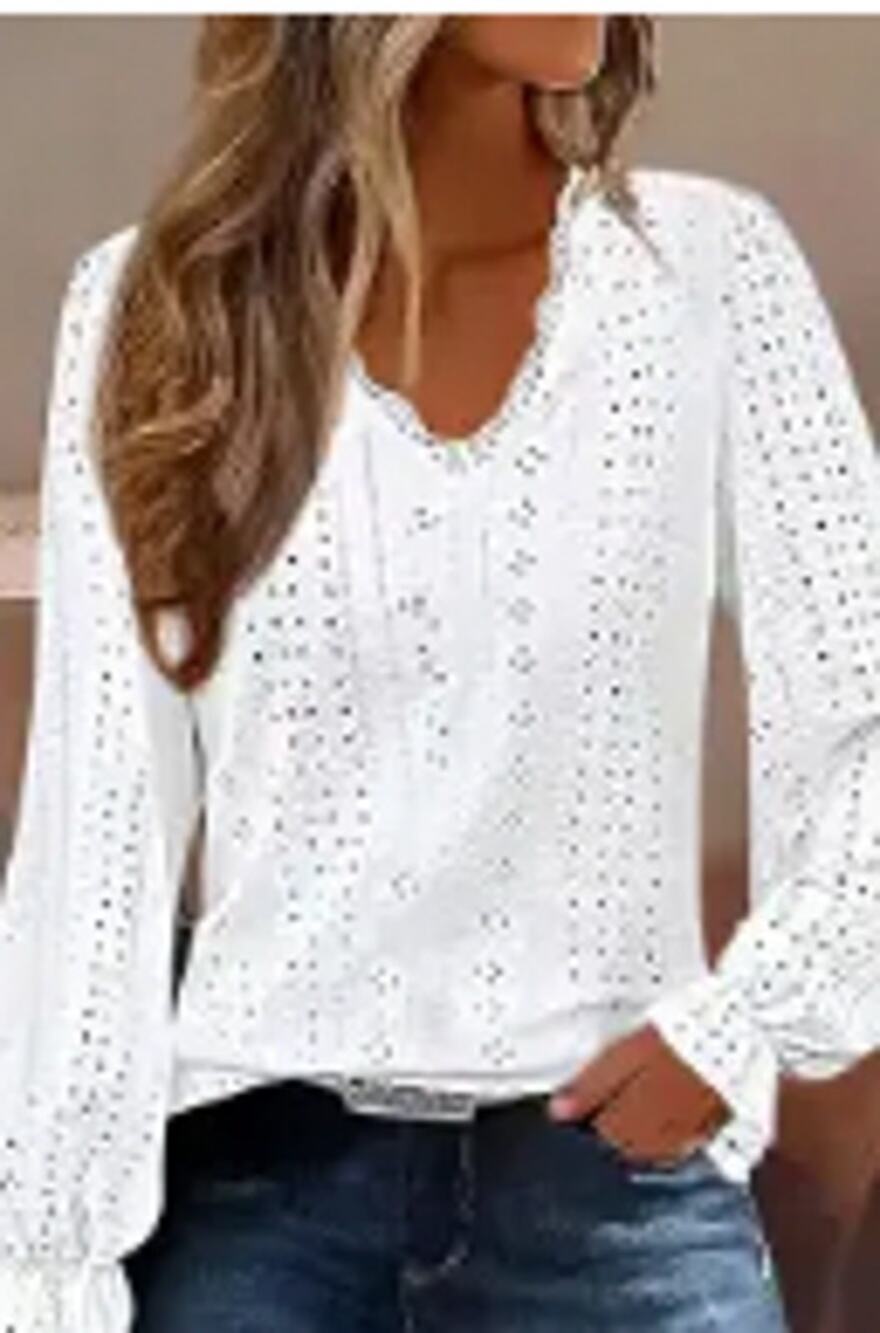NWT Flemingals Contrast Lace Eyelet Embroidery V Neck Long Sleeve Blouse Sz 2XL